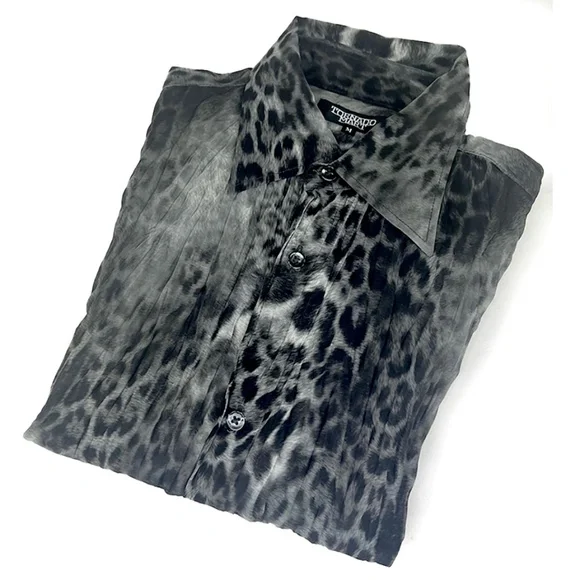 Tornado Mart Vintage Sheer Leopard Pleated Wrinkle Shirt from Japan - Picture 1 of 4